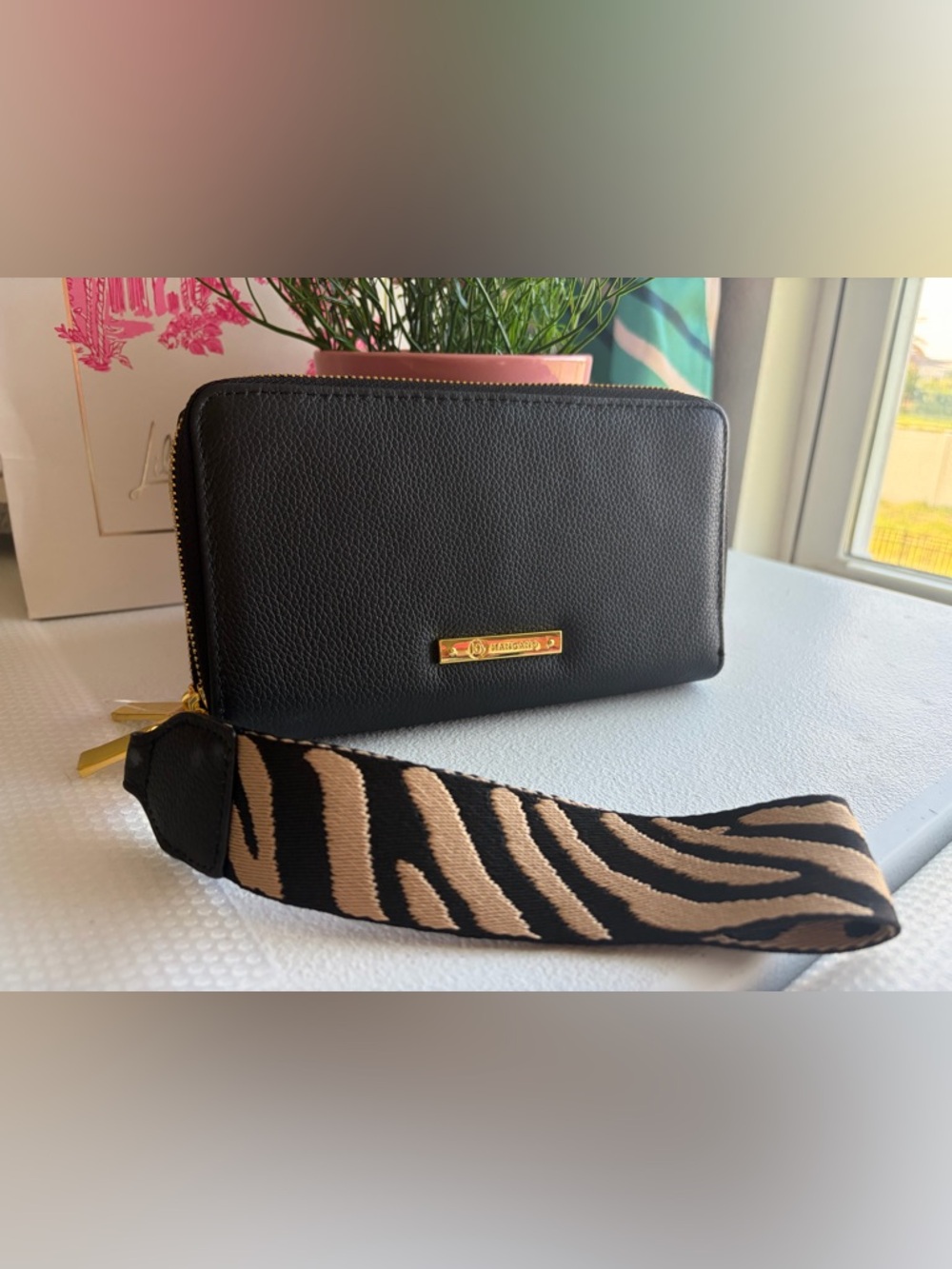 Joy Mangano Black Genuine Leather Crossbody Bag with Zebra Strap